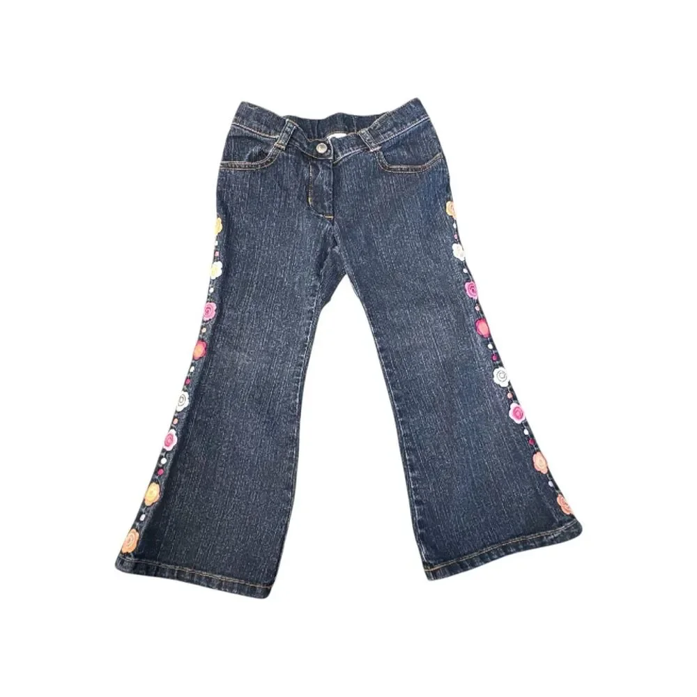 GYMBOREE Vintage Girls Bootcut Flare Jeans Floral Embroidered 2006